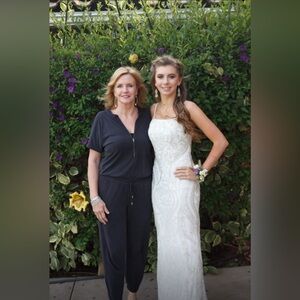 Scala White Strapless Beaded Gown